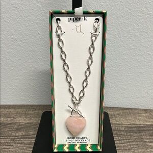 Piper K | Silver Necklace w/ Pink Quartz Heart